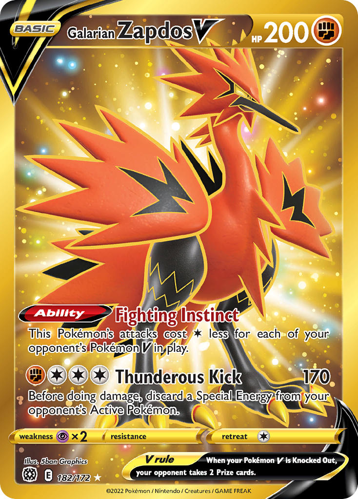 Galarian Zapdos V 182/172 Gold Secret Rare V