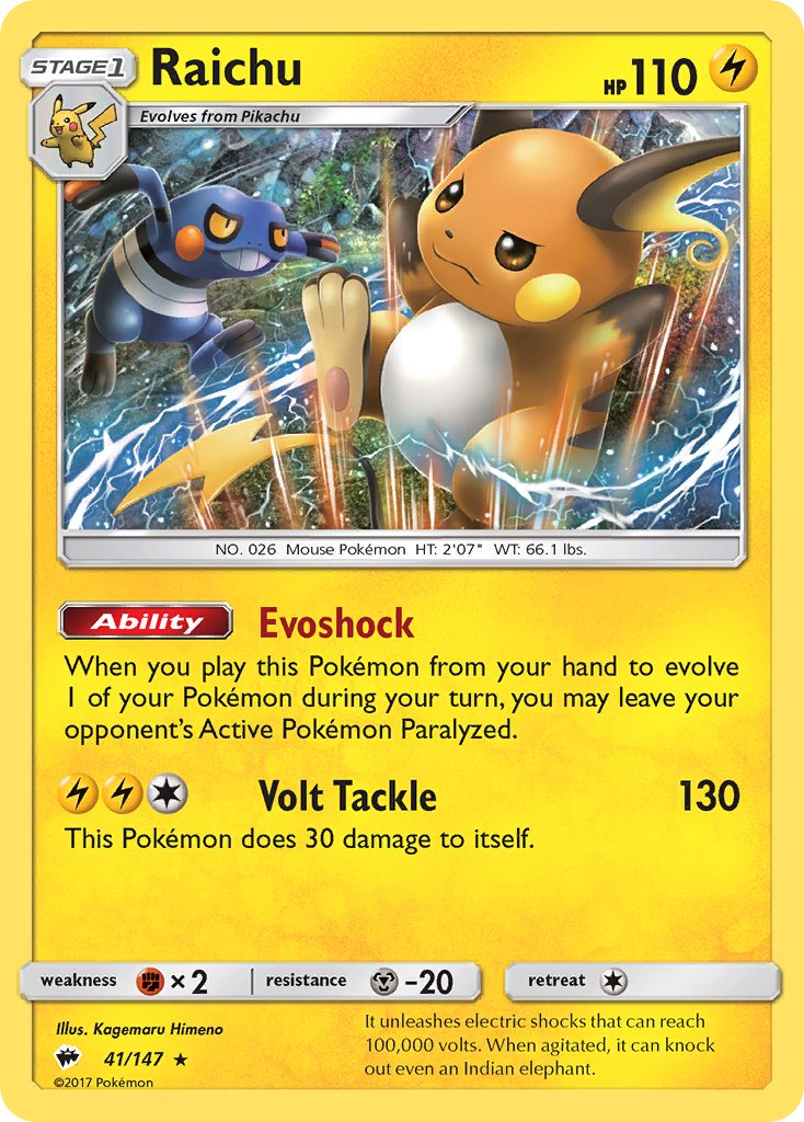 Raichu 41/147 1st Place Reverse Holo Pokémon League (Burning Shadows Season) League Challenge Promo - MissingNo.