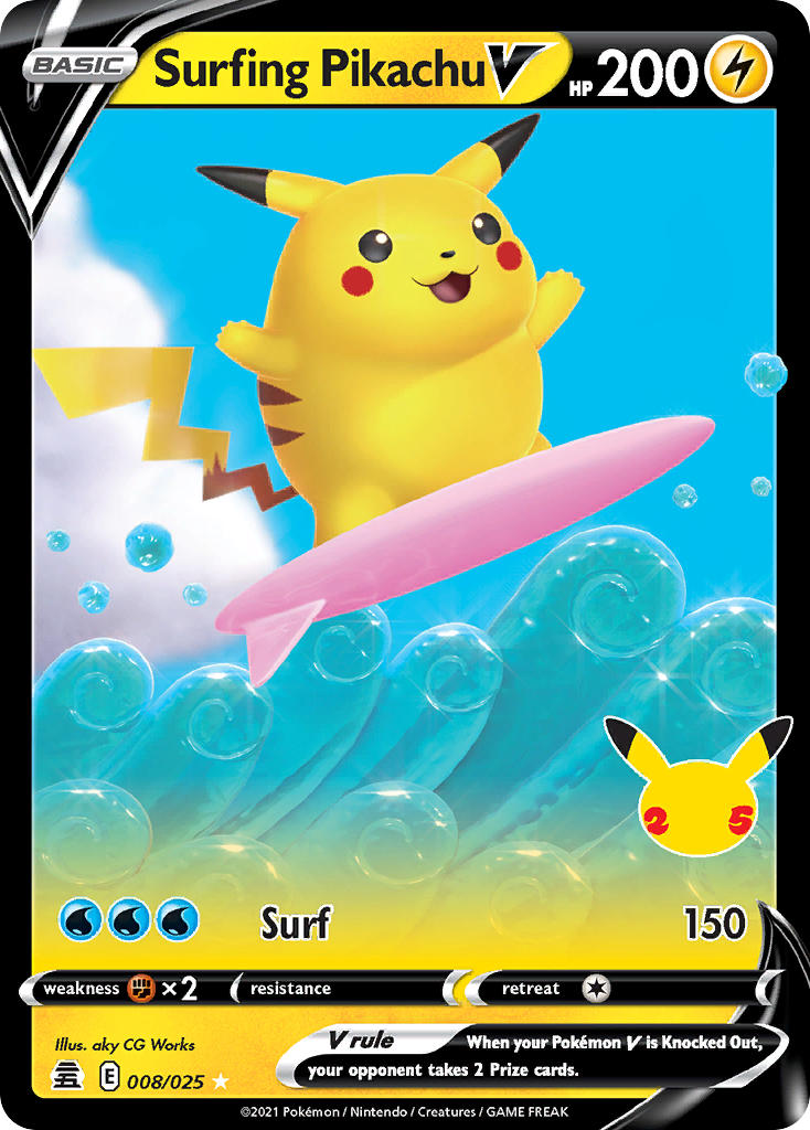 Surfing Pikachu V 8/25 Holo Rare V