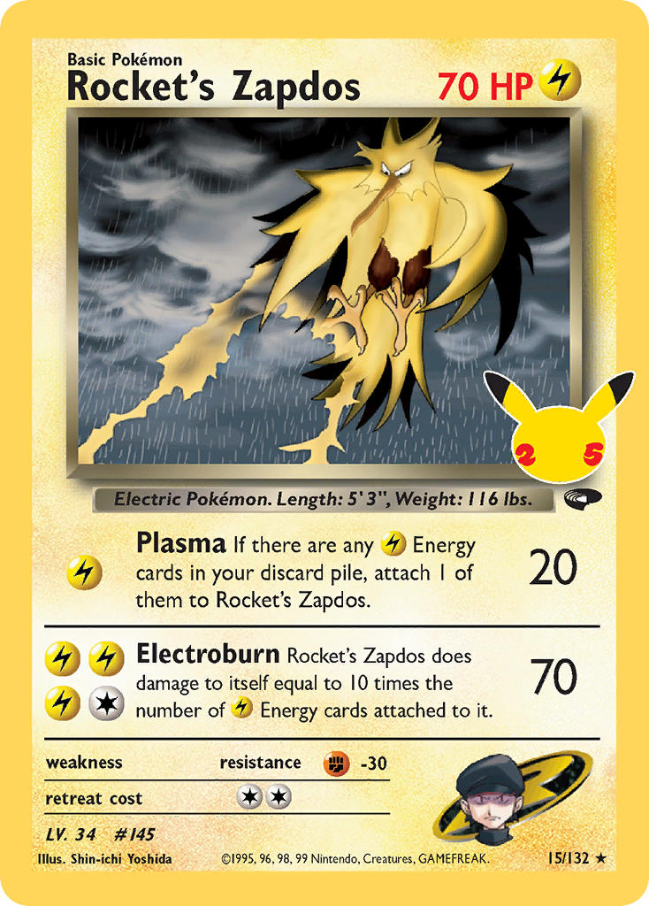 Rocket's Zapdos 15/132 Holo Rare Classic - MissingNo.