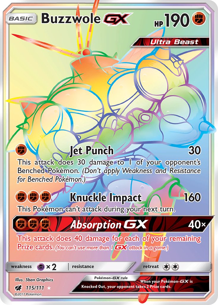 Buzzwole GX 115/111 Rainbow Secret Rare Ultra Beast GX - MissingNo.