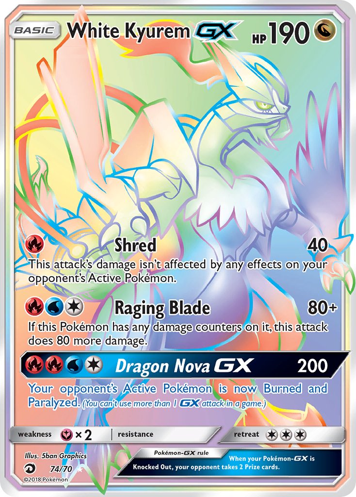 White Kyurem GX 74/70 Rainbow Secret Rare GX - MissingNo.