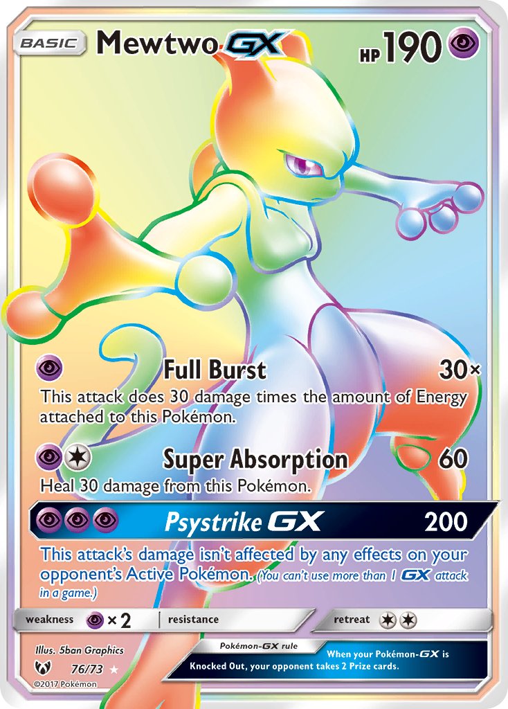 Mewtwo GX 76/73 Rainbow Secret Rare GX - MissingNo.