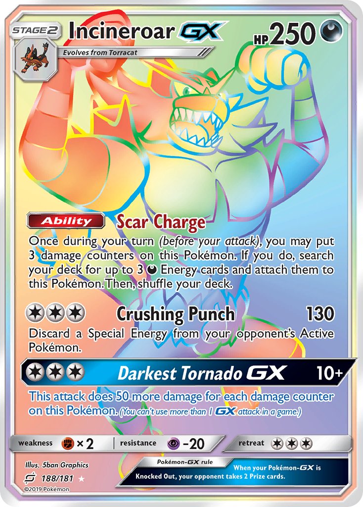 Incineroar GX 188/181 Rainbow Secret Rare GX