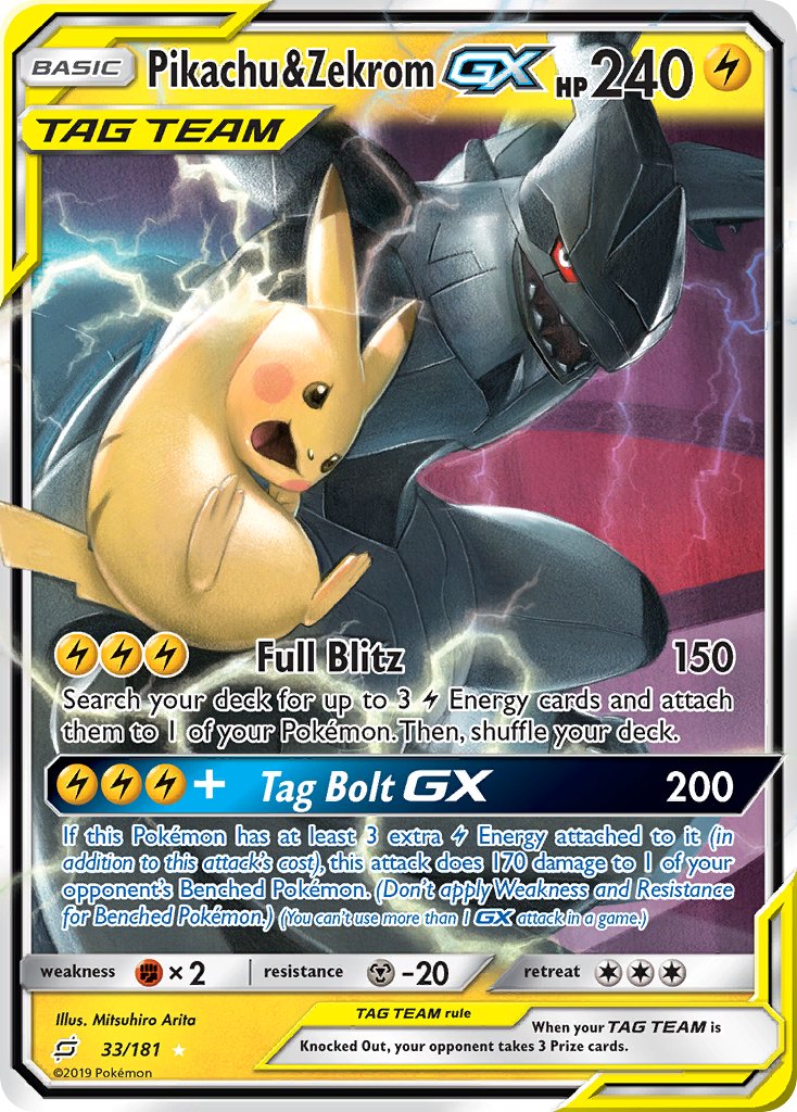 Pikachu & Zekrom GX 33/181 Holo Rare GX - MissingNo.