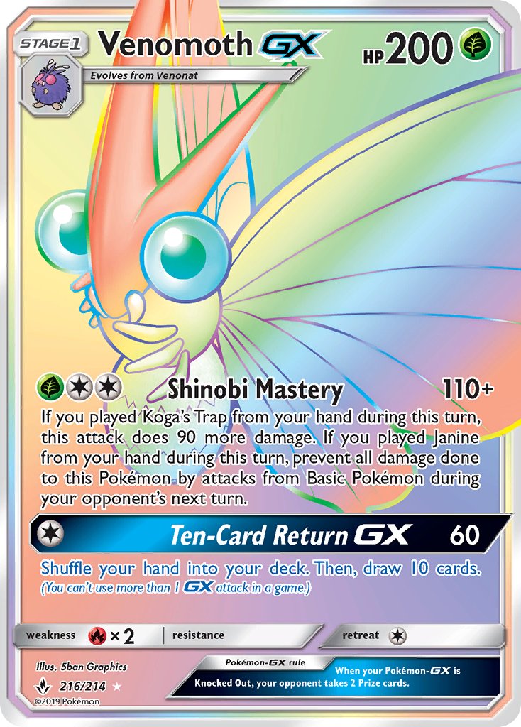 Venomoth GX 216/214 Rainbow Secret Rare GX