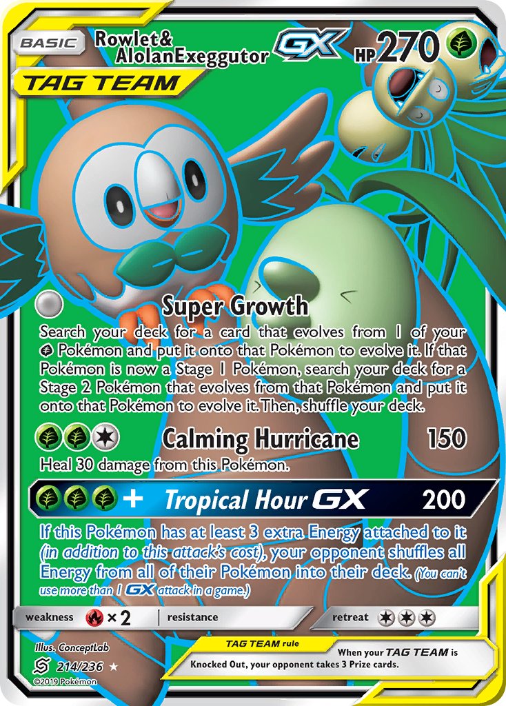 Rowlet & Alolan Exeggutor GX 214/236 Holo Ultra Rare GX - MissingNo.