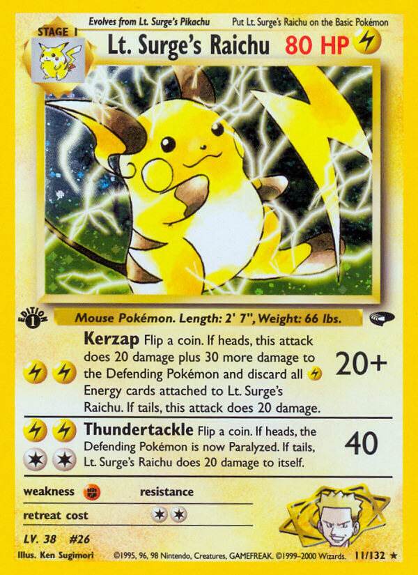 Lt. Surge's Raichu 11/132 Holo Rare - MissingNo.
