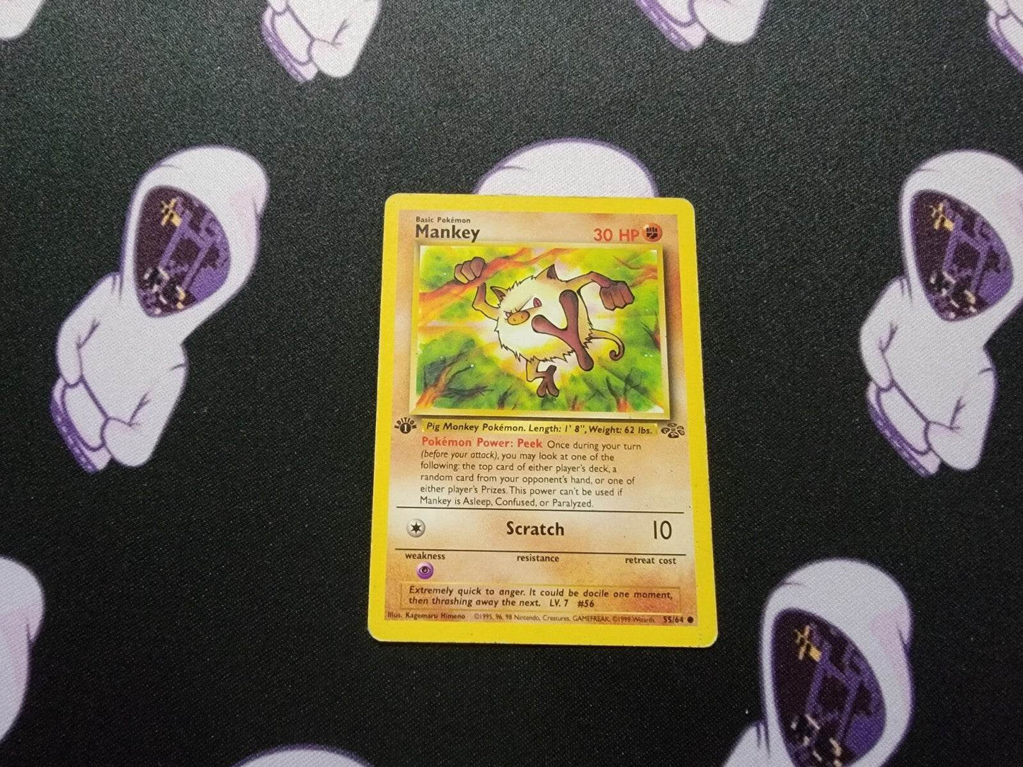 Mankey 1st Edition Non-Holo  Pokemon Card 55/64 Jungle Set LP - MissingNo.