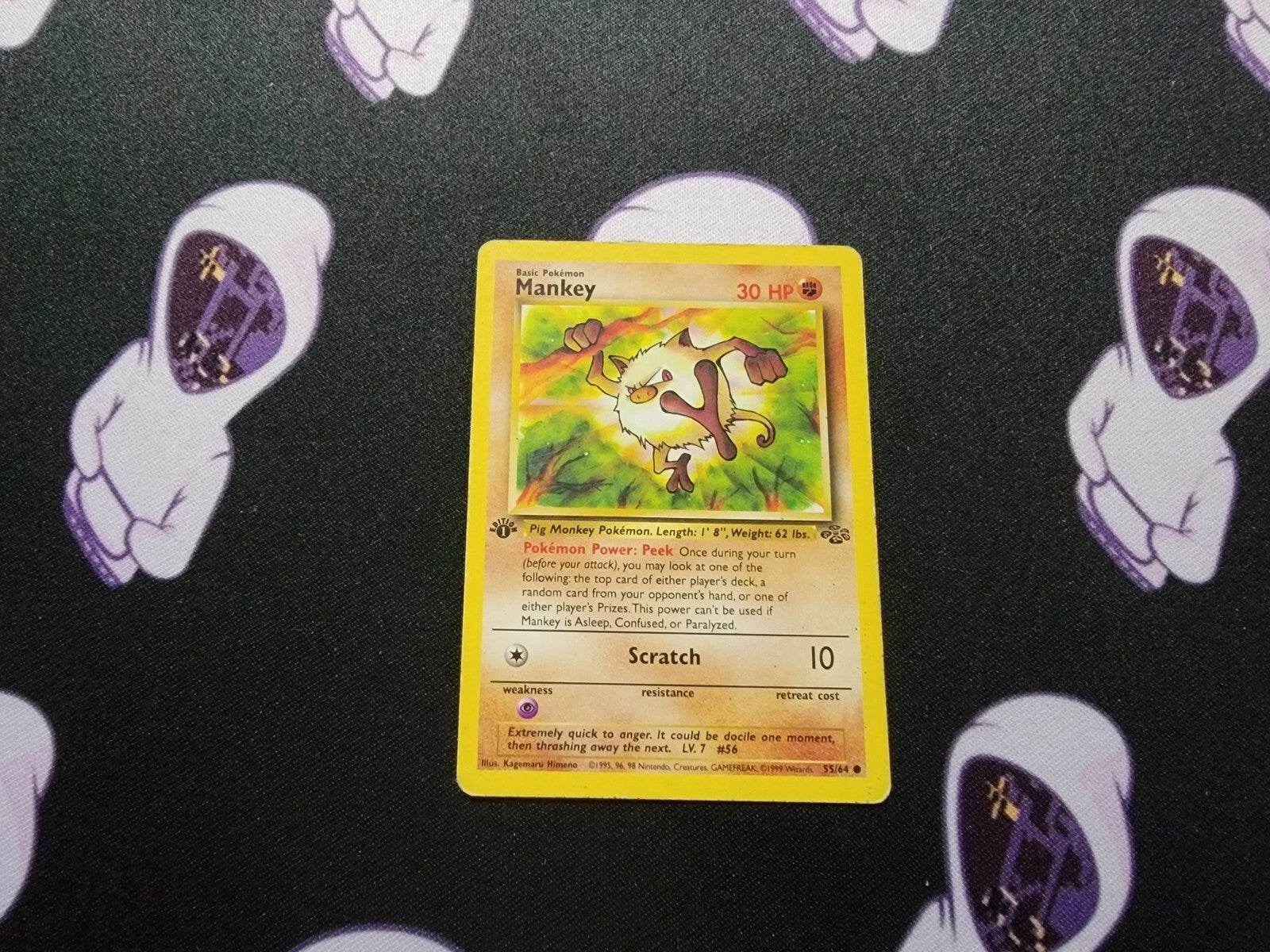 Mankey 1st Edition Non-Holo  Pokemon Card 55/64 Jungle Set LP - MissingNo.