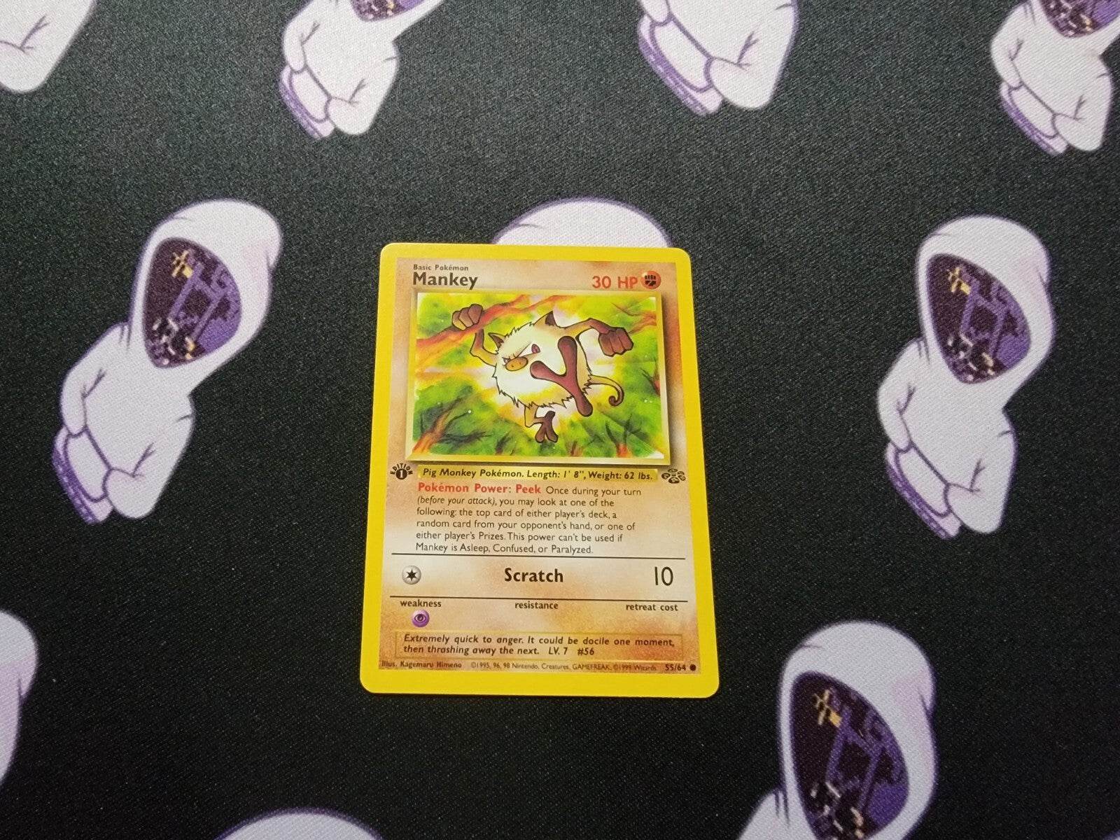 Mankey 55/64 1st Edition Jungle Set Pokémon Card Wotc - LP - MissingNo.