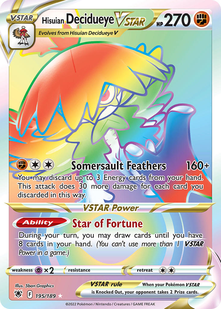 Hisuian Decidueye VSTAR 195/189 Rainbow Secret Rare VSTAR