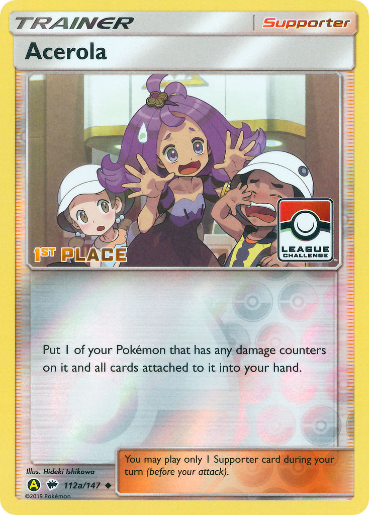 Acerola 112a/147 2nd Place Reverse Holo Yellow A Alternate art Pokémon League (Team Up Season) League Challenge Promo - MissingNo.