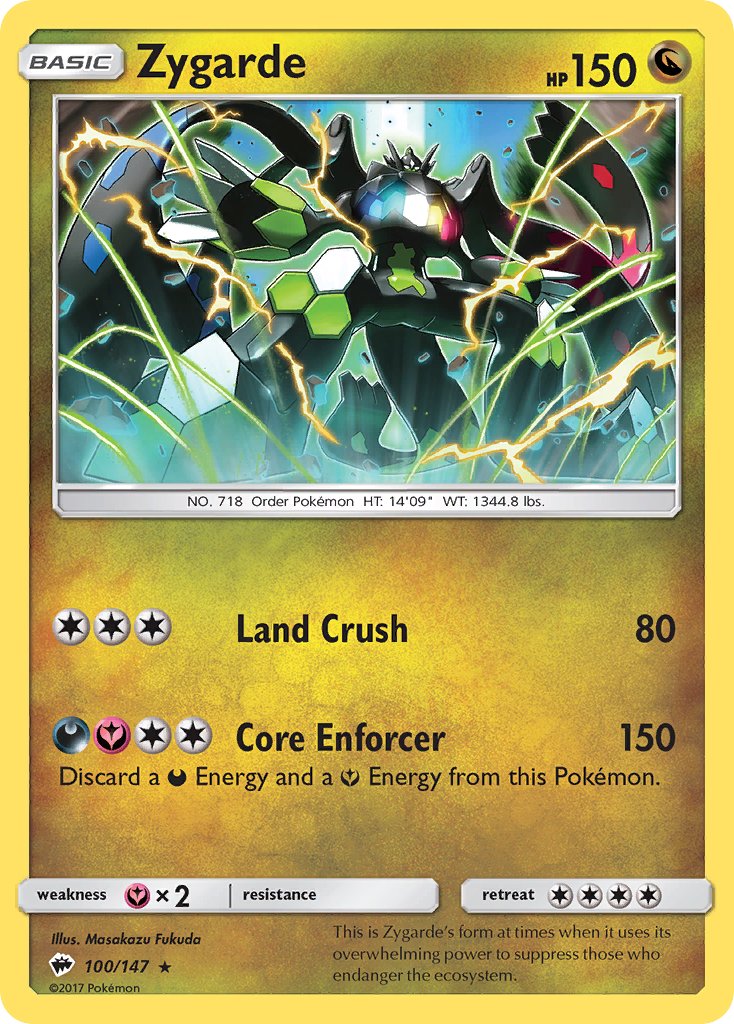Zygarde 100/147 Reverse Holo Pokémon League Promo (Burning Shadows Season 3), October 2017 - MissingNo.