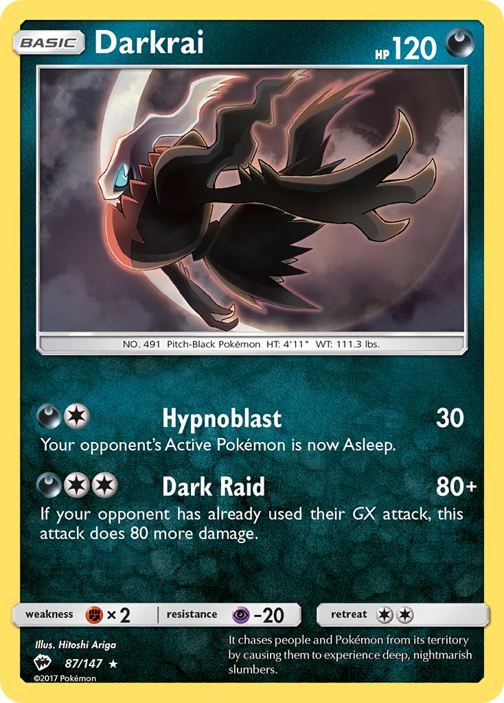 Darkrai 87/147 Reverse Holo Pokémon League Promo (Burning Shadows Seasons 1) August 2017 - MissingNo.