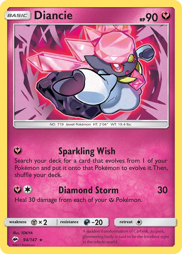 Diancie 94/147 Reverse Holo Pokémon League Promo (Burning Shadows Season 2) September 2017 - MissingNo.