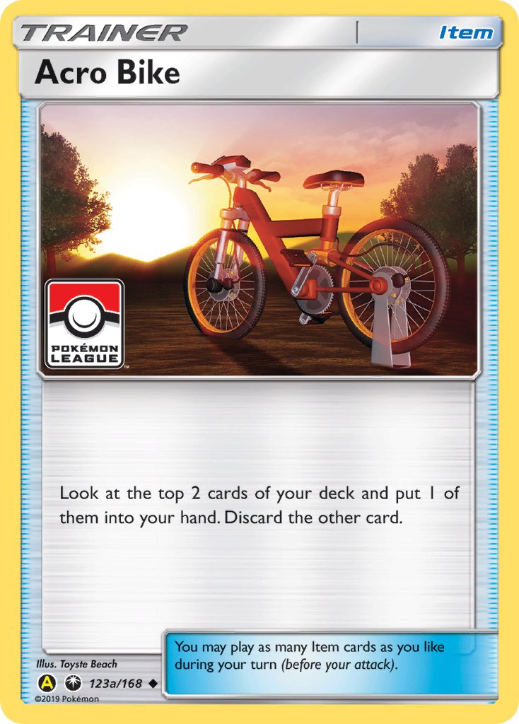 Acro Bike 123a/168 Reverse Holo Yellow A Alternate art Pokémon League Promo (Cosmis Eclipse Season 1) November 2019 - MissingNo.
