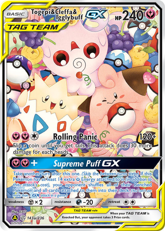 Togepi & Cleffa & Igglybuff GX 143a/236 Yellow A Alternate art Small But Mighty Premium Collection - MissingNo.
