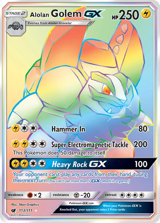 Alolan Golem GX 113/111 Rainbow Secret Rare GX - MissingNo.