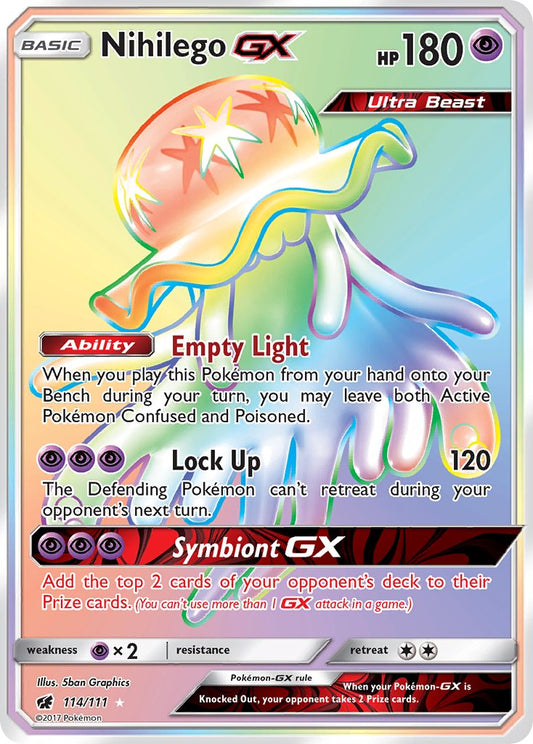Nihilego GX 114/111 Rainbow Secret Rare Ultra Beast GX - MissingNo.