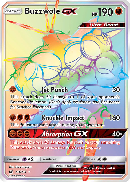 Buzzwole GX 115/111 Rainbow Secret Rare Ultra Beast GX - MissingNo.