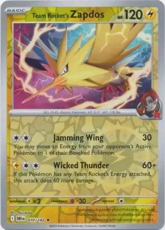 Team Rocket's Zapdos 70/182 Reverse Rare - MissingNo.