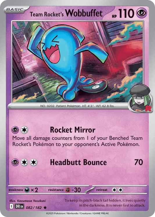 Team Rocket's Wobbuffet 82/182 Holo Rare - MissingNo.