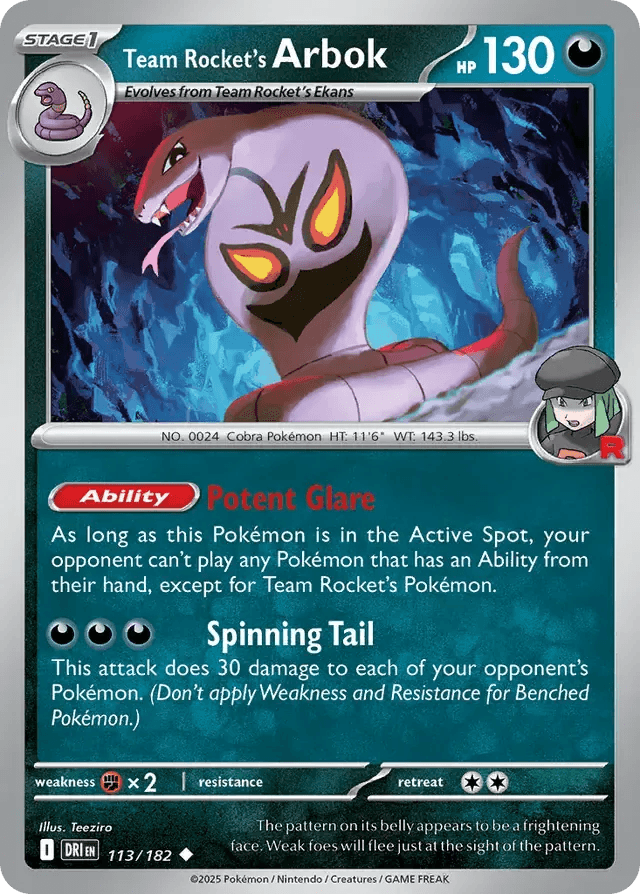 Team Rocket's Arbok 113/182 Uncommon - MissingNo.