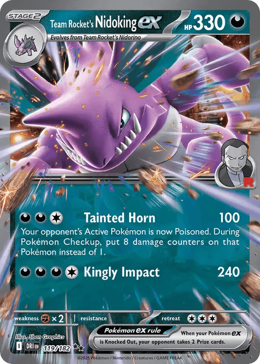 Team Rocket's Nidoking ex 119/182 Double Rare ex - MissingNo.