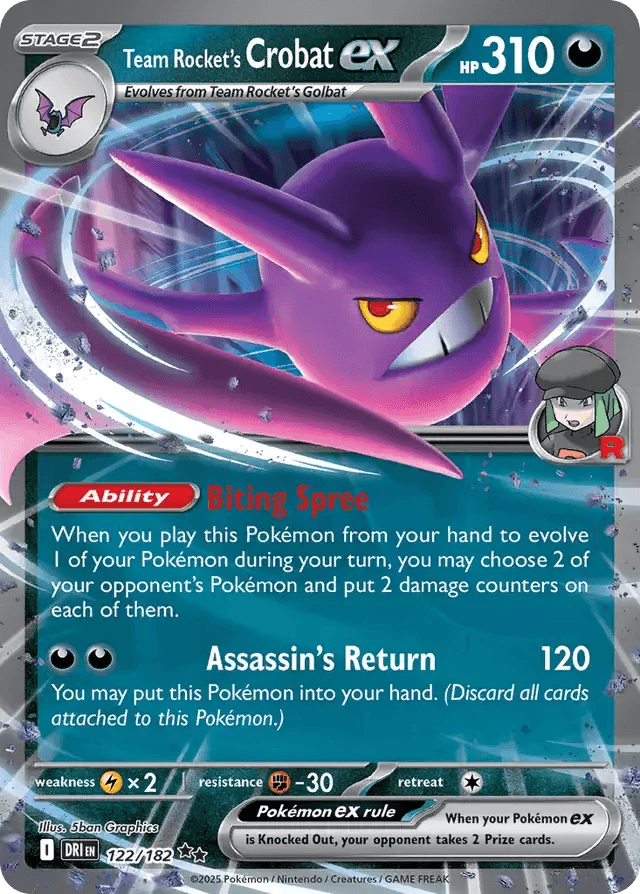 Team Rocket's Crobat ex 122/182 Double Rare ex - MissingNo.