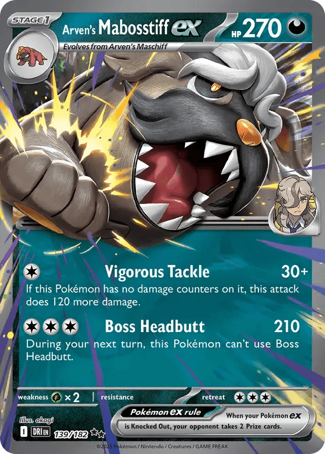 Arven's Mabosstiff ex 139/182 Double Rare ex - MissingNo.