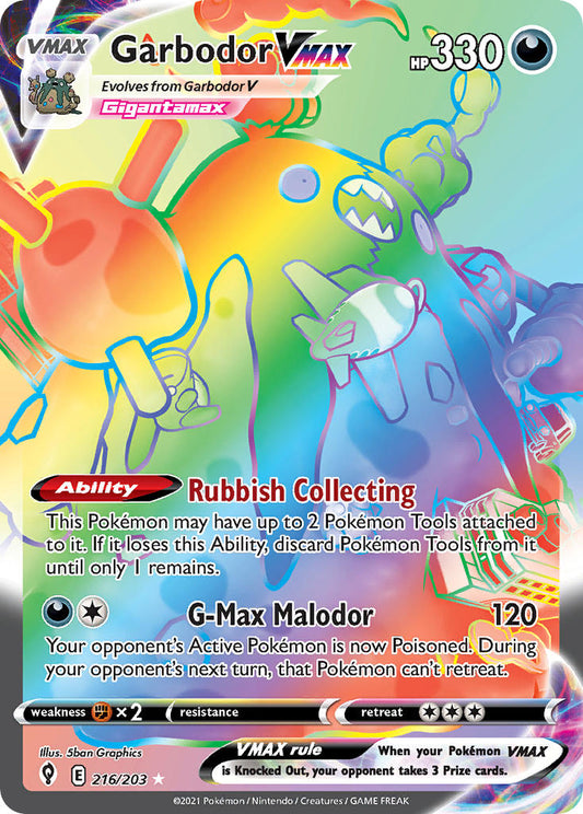 Garbodor VMAX 216/203 Rainbow Secret Rare VMAX