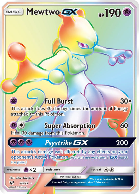Mewtwo GX 76/73 Rainbow Secret Rare GX - MissingNo.