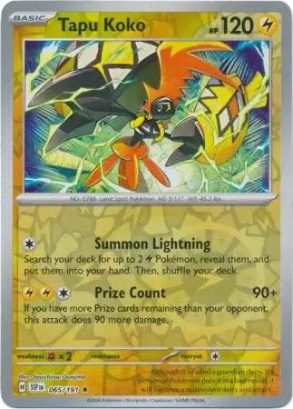 Tapu Koko 65/191 Reverse Rare - MissingNo.
