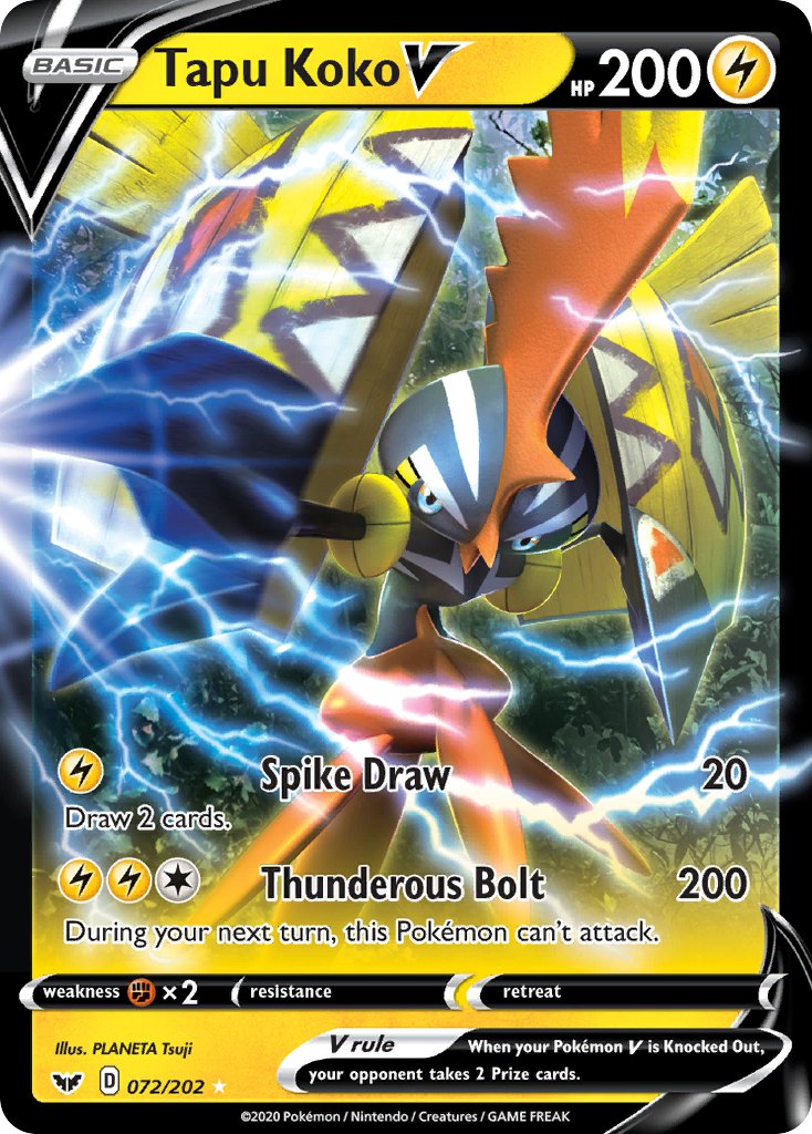 Tapu Koko V 072/202 Holo Rare V - MissingNo.