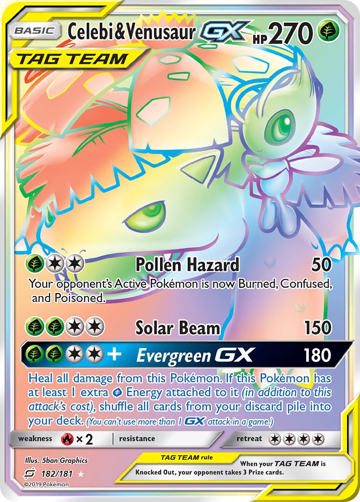 Celebi & Venusaur GX 182/181 Rainbow Secret Rare GX - MissingNo.