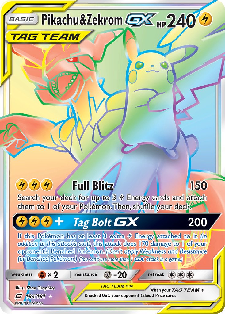 Pikachu & Zekrom GX 184/181 Rainbow Secret Rare GX - MissingNo.