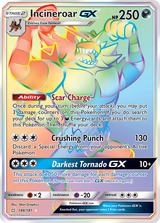 Incineroar GX 188/181 Rainbow Secret Rare GX - MissingNo.
