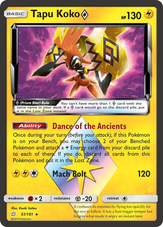 Tapu Koko Prism Star 51/181 Holo Rare Prism Star - MissingNo.