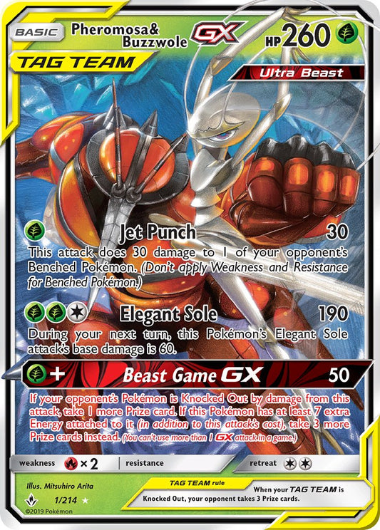 Pheromosa & Buzzwole GX 1/214 Holo Rare Ultra Beast GX