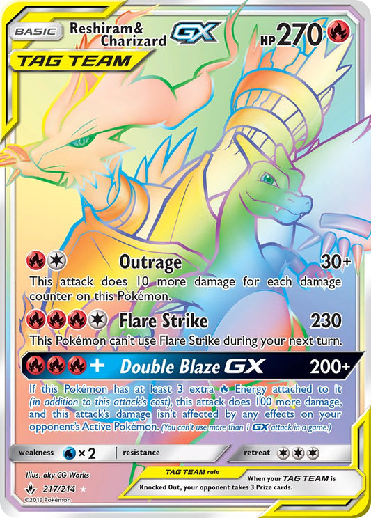 Reshiram & Charizard GX 217/214 Rainbow Secret Rare GX