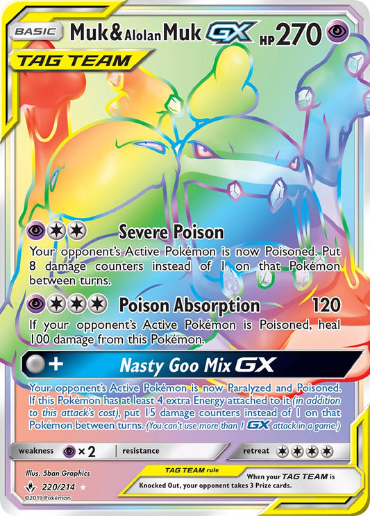Muk & Alolan Muk GX 220/214 Rainbow Secret Rare GX