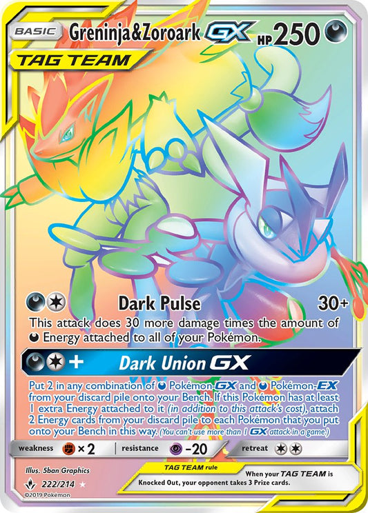 Greninja & Zoroark GX 222/214 Rainbow Secret Rare GX
