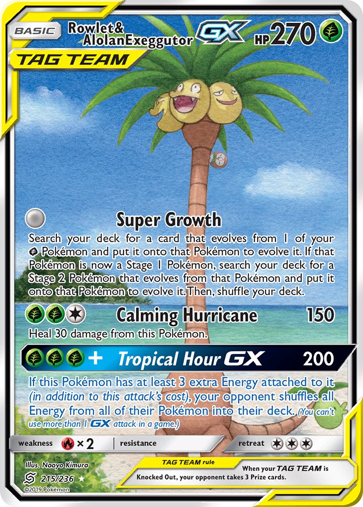 Rowlet & Alolan Exeggutor GX 215/236 Holo Ultra Rare GX - MissingNo.