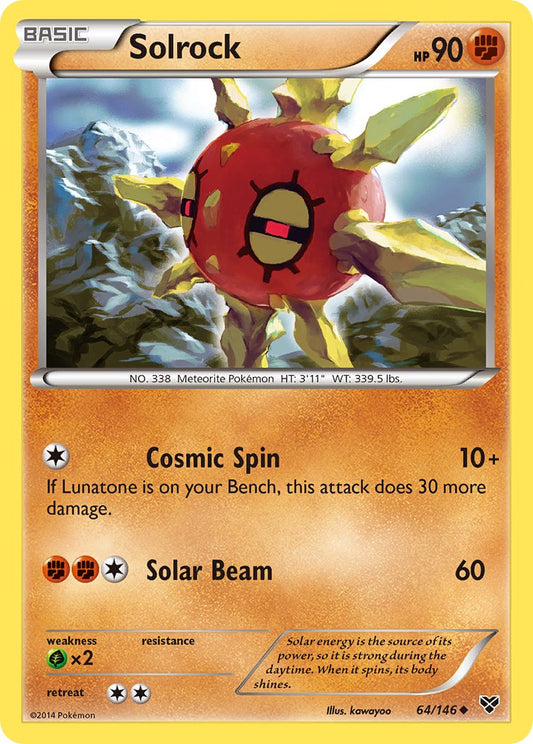 Solrock 64/146 2nd Place Crosshatch Holo Pokémon League Delphox/Greninja Season League Challenge Promo - MissingNo.