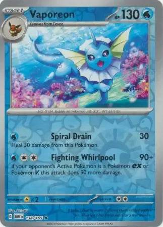 Vaporeon 134/165 Reverse Rare - MissingNo.