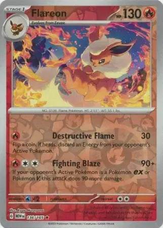 Flareon 136/165 Reverse Rare - MissingNo.